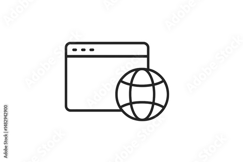 Icon representing a web browser window and a globe in a minimalist design against a plain background