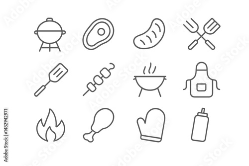 BBQ grilling tools and ingredients showcase at a summer cookout in a backyard setting