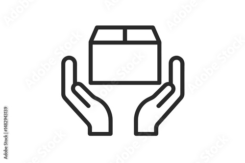 Hands holding a delivery package in a simple, minimalist style, suitable for various applications