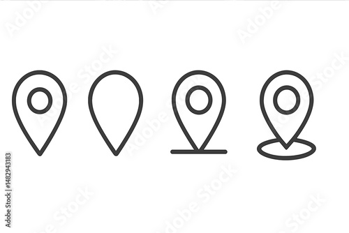 Collection of location pins in different styles against a white background used for mapping and navigation purposes