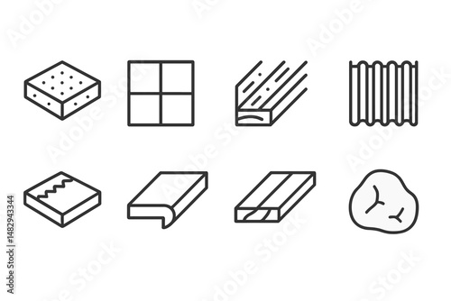 Various types of linear materials and textures displayed in a minimalistic graphic layout