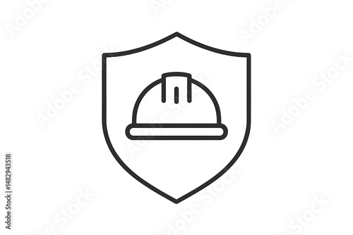 Construction safety symbol featuring a hard hat within a shield design for protection awareness and guidelines in building sites