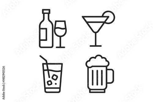 Popular beverage icons representing diverse drink choices for social gatherings or celebrations