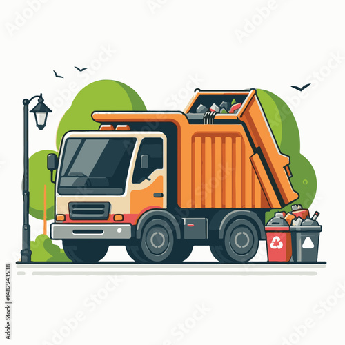 truck, trash, garbage, service, waste, recycling, recycle, rubbish, vehicle, environment, junk, transport, collection, container, transportation, clean, dump, disposal, garbage truck, environmental, r