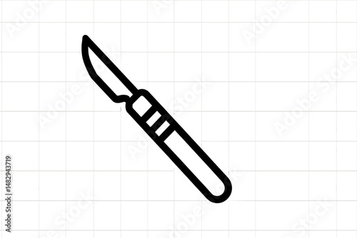 Sketch of a scalpel featuring a slender blade and a detailed handle on a grid background emphasizing design and precision