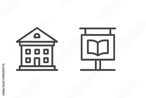 Building design with educational display showcasing a book in a learning environment