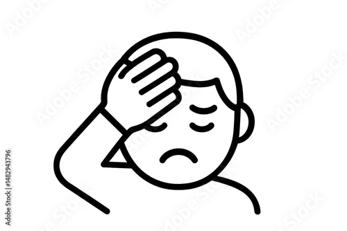Person expressing discomfort and frustration while holding their forehead in an abstract design