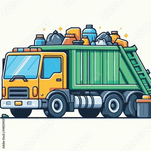truck, trash, garbage, service, waste, recycling, recycle, rubbish, vehicle, environment, junk, transport, collection, container, transportation, clean, dump, disposal, garbage truck, environmental, r