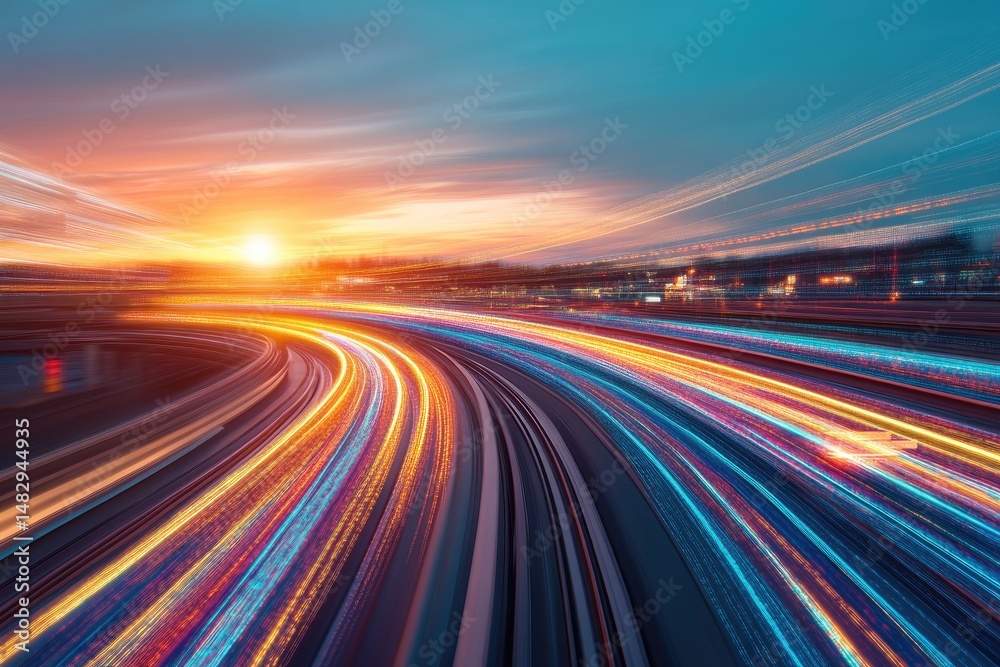 Highway at sunset, motion blur Highway at sunset, motion blur