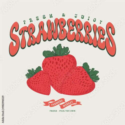 Nature fruit club print design. Organic berry food artwork for for t-shirt. Fruit vintage t-shirt design. Fresh strawberries artwork. Organic Fresh and juicy fruit. strawberry fruit print.