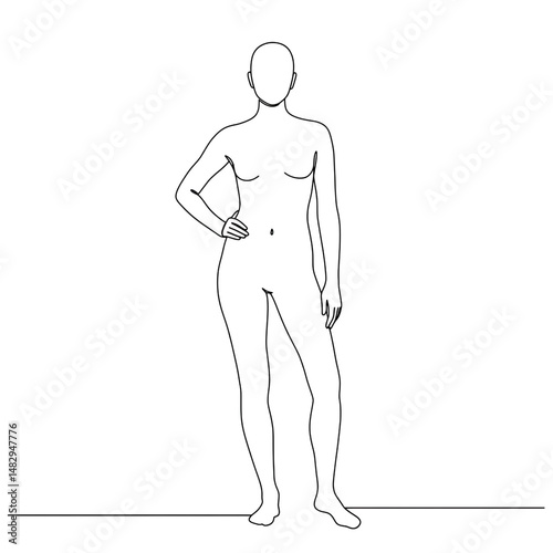 Artistic Female Form: A minimalist line drawing captures the essence of a woman's figure, emphasizing graceful curves and a pose exuding poise and confidence.