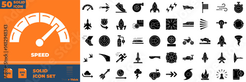 Speed Solid Editable Icons set. Vector illustration in modern thin solid style of speed icons: fast, slow, movement, indicator, etc