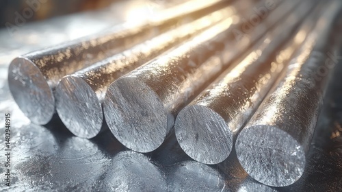 Silver metallic rods, close up