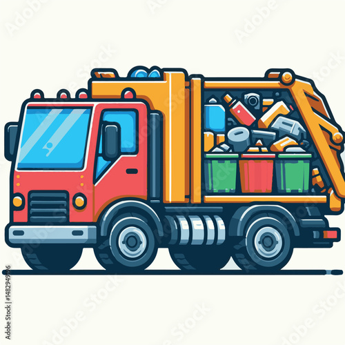 truck, trash, garbage, service, waste, recycling, recycle, rubbish, vehicle, environment, junk, transport, collection, container, transportation, clean, dump, disposal, garbage truck, environmental, r