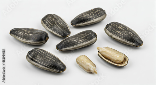 Wallpaper Mural Close Up Studio Shot of Group of Sunflower Seeds on White Surface with Rich Texture Details and Natural Color Tone Torontodigital.ca