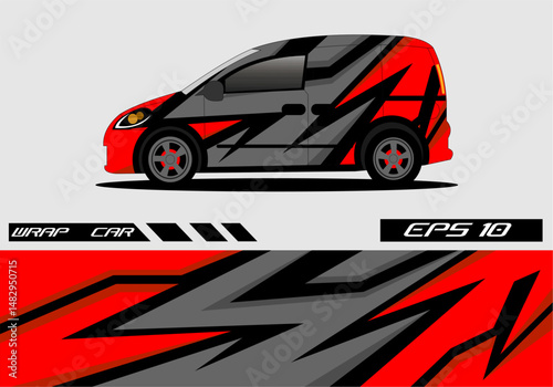 Stylish red and black car wrap design showcasing dynamic patterns (1)
