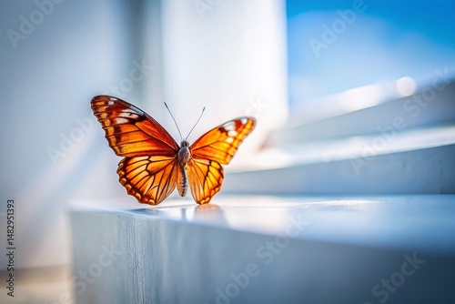 Delicate Butterfly on Pristine White: Architectural Minimalist Photography