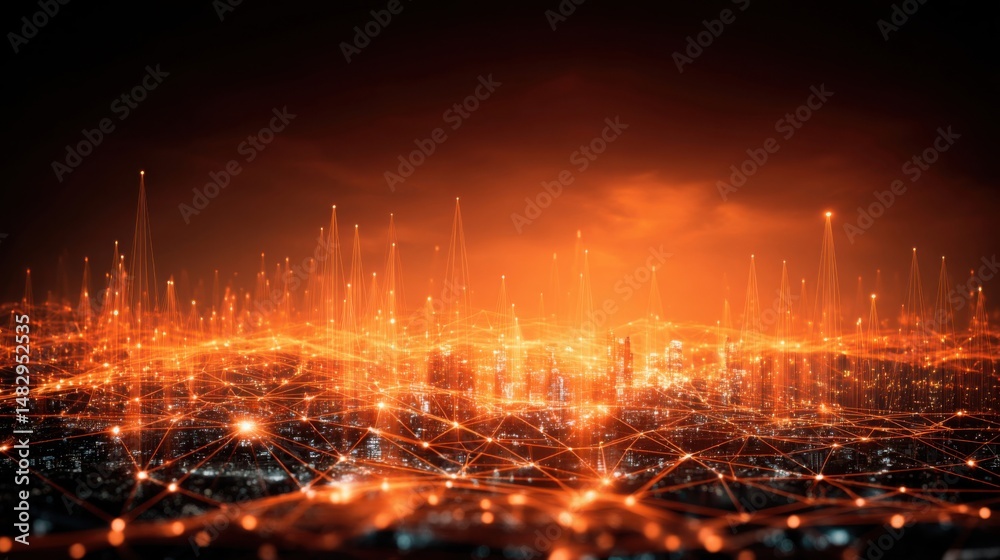 Obraz premium Futuristic city network represents digital transformation and global connection using data communication and advanced technology