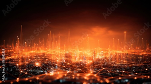 Futuristic city network represents digital transformation and global connection using data communication and advanced technology