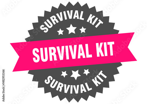 survival kit. survival kit round pink label isolated on transparent background