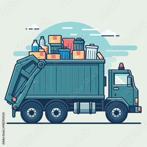 truck, trash, garbage, service, waste, recycling, recycle, rubbish, vehicle, environment, junk, transport, collection, container, transportation, clean, dump, disposal, garbage truck, environmental, r
