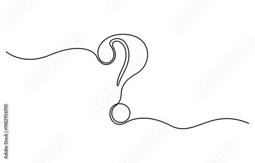 Question mark one line art, hand drawn asking sign, idea continuous contour. Query FAQ concept, finding answer. Editable stroke. Isolated. Vector illustration.