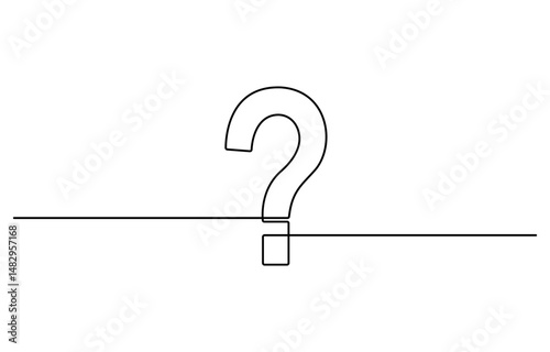 Question mark one line art, hand drawn asking sign, idea continuous contour. Query FAQ concept, finding answer. Editable stroke. Isolated. Vector illustration.