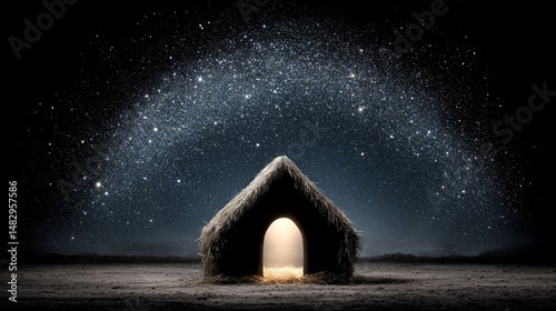 Humble manger bathed in starlight