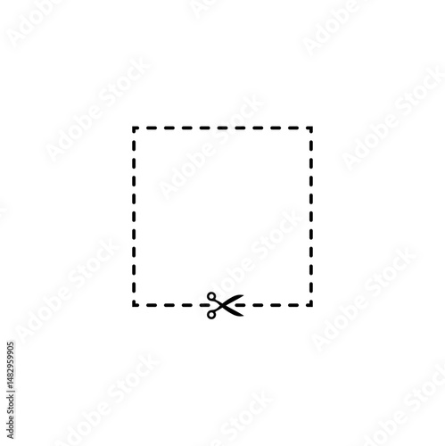 Scissors cutting square line. Vector illustration 