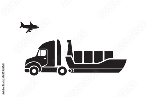 Global Logistics Transport Truck, Cargo Ship, Airplane