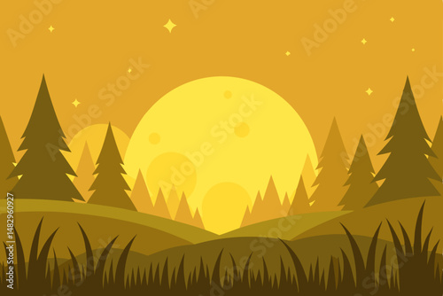 vector illustration of a night landscape with trees