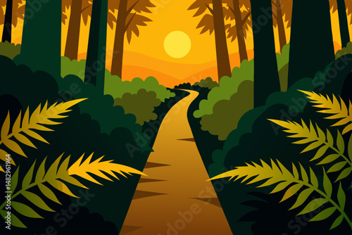 palm trees on sunset background