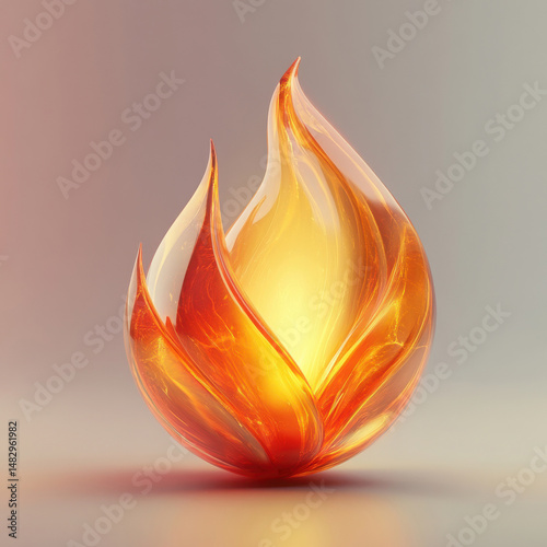  A highly realistic 3D render of a flame icon with glossy red and gold surfaces, centered against a pure background.