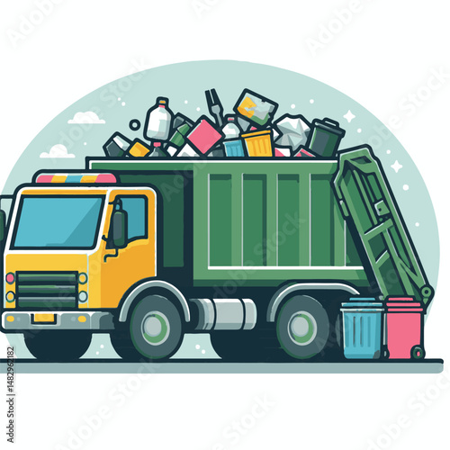 truck, trash, garbage, service, waste, recycling, recycle, rubbish, vehicle, environment, junk, transport, collection, container, transportation, clean, dump, disposal, garbage truck, environmental, r