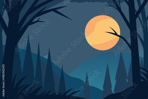 night landscape with moon and tree