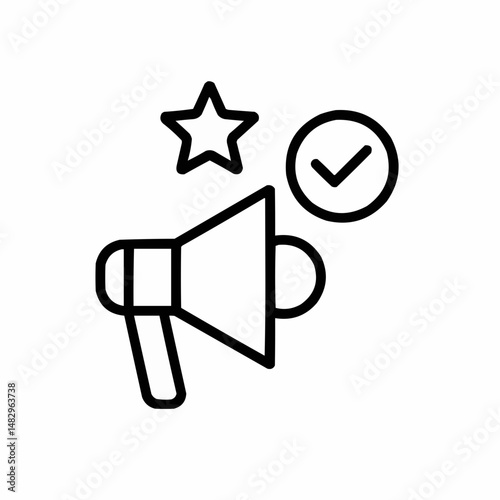 Minimalist megaphone with a star and checkmark — symbolizing strong brand voice and trust.