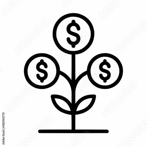 Minimalist plant icon with coins as leaves, symbolizing staking as growth.