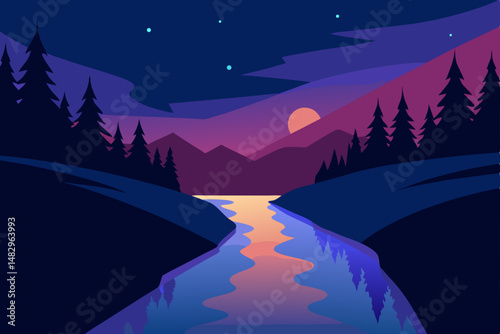 winter landscape with mountains and moon