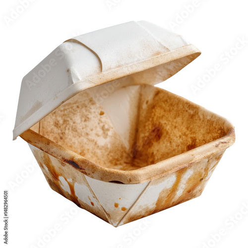 Discarded takeout container stained with grease