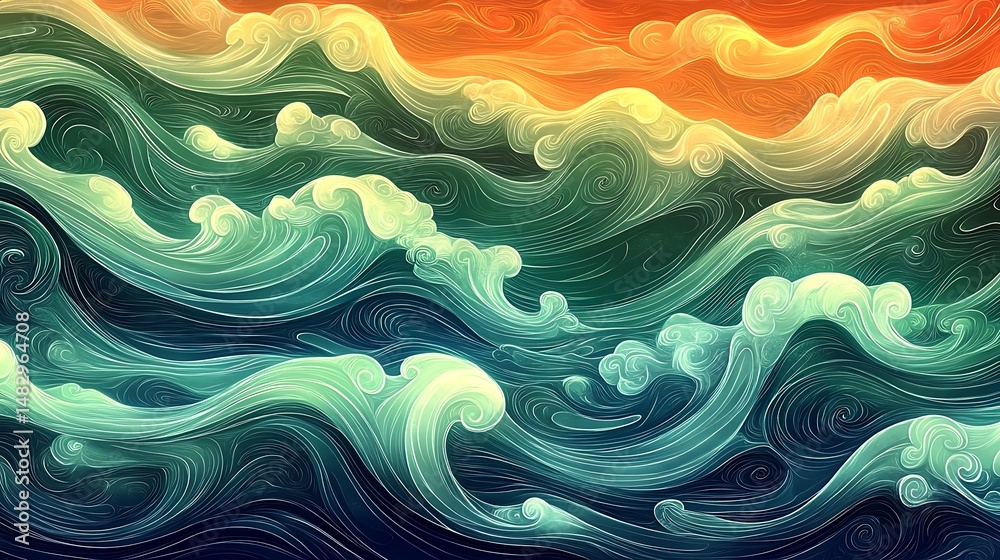 Obraz premium Abstract ocean waves sunset background