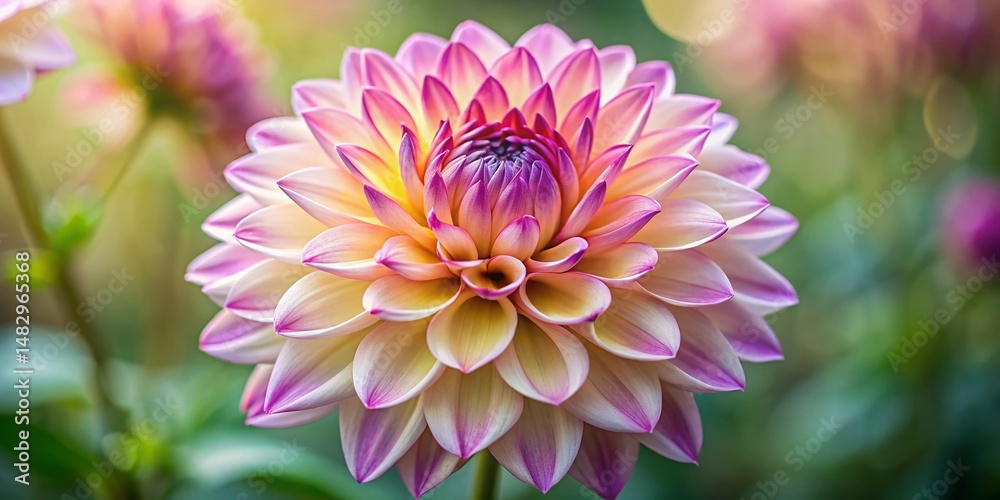 Obraz premium Cream & Pink-Purple Dahlia Close-up: Soft Focus Flower Bloom
