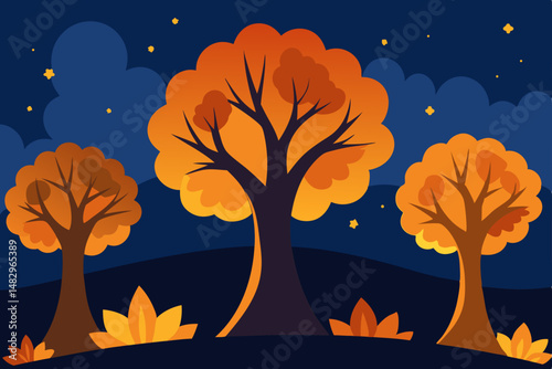 autumn landscape with tree and moon