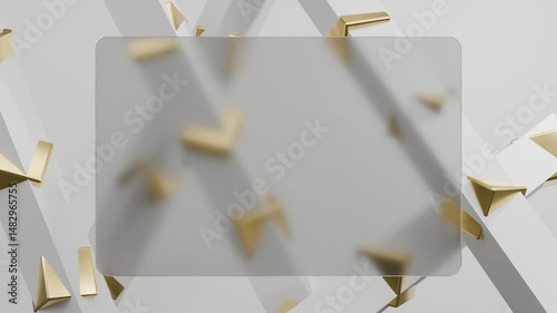3D geometric shapes with a glass morphism, a rectangle with rounded corners in the center of a white and golden background. Transparent Abstract, blank business element, Empty space, graphic frame