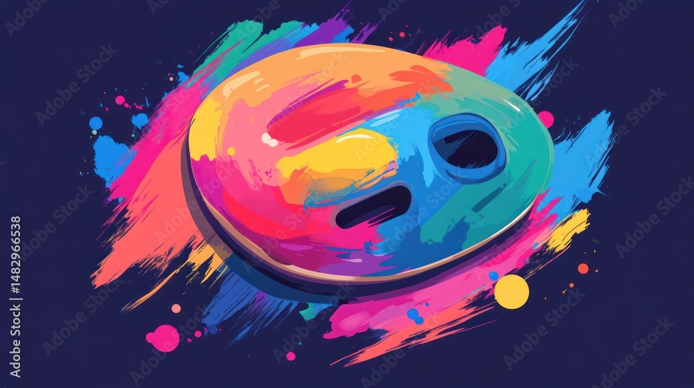 Fototapeta premium Vibrant Rainbow Donut in Abstract Paint Splatter