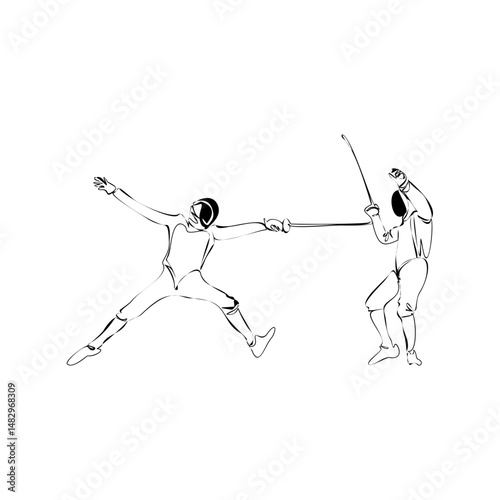 Fencing player or swardsman doodle style sketch illustration