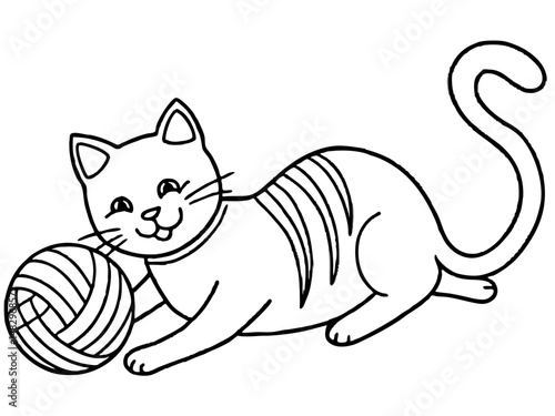 Cute cat playing with yarn coloring page for pet-themed kids’ activities, animal worksheets and printable games

