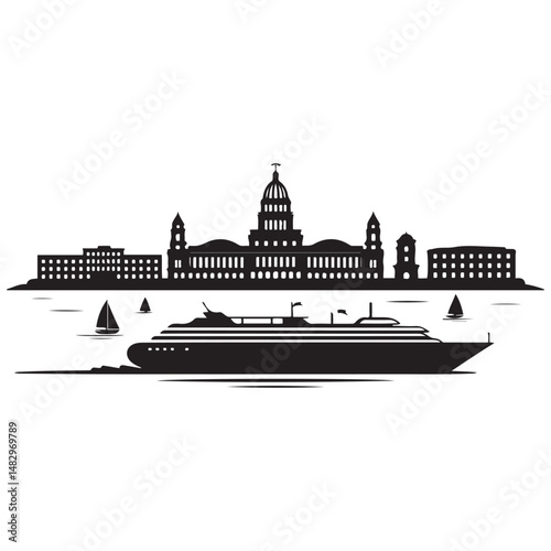 Vector Cuba skyline. Travel Cuba famous landmarks. Business and tourism concept for presentation, banner, web site. Vector black silhouette. with white background
