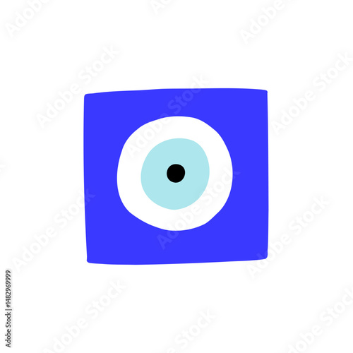 Eye evil turkish bead blue square. Greek amulet nazar. Vector illustration