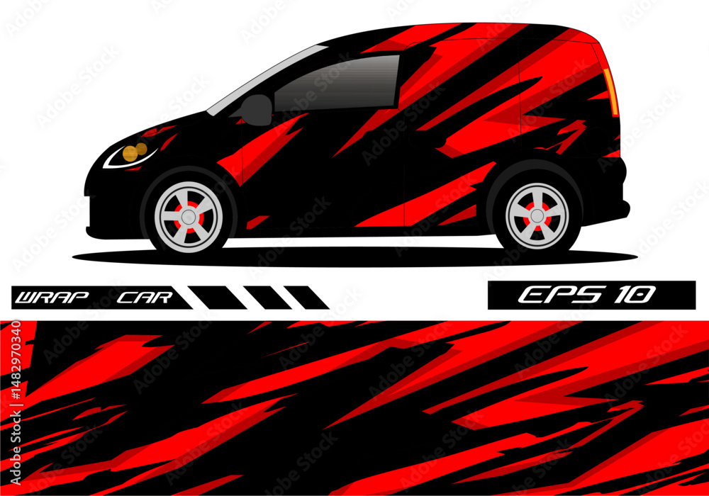 Eye-catching black and red car wrap design concept Eye-catching black and red car wrap design concept