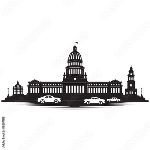 Vector Cuba skyline. Travel Cuba famous landmarks. Business and tourism concept for presentation, banner, web site. Vector black silhouette. with white background